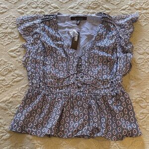 White House Black Market Geometric Blue Blouse